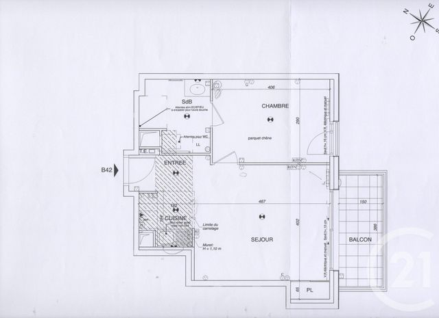 Appartement F2 à vendre - 2 pièces - 48.0 m2 - PARIS - 75019 - ILE-DE-FRANCE - Century 21 Chaumont-Laumière
